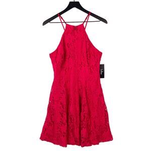 NWT Lulus Medium Lace Halter Fit & Flare Mini Dress Pink